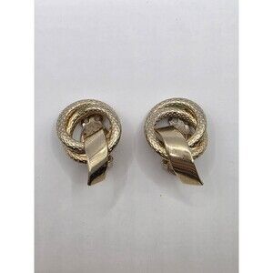 Vintage Goldtone Rope & Ribbon Metal Clip-On Earrings 1"